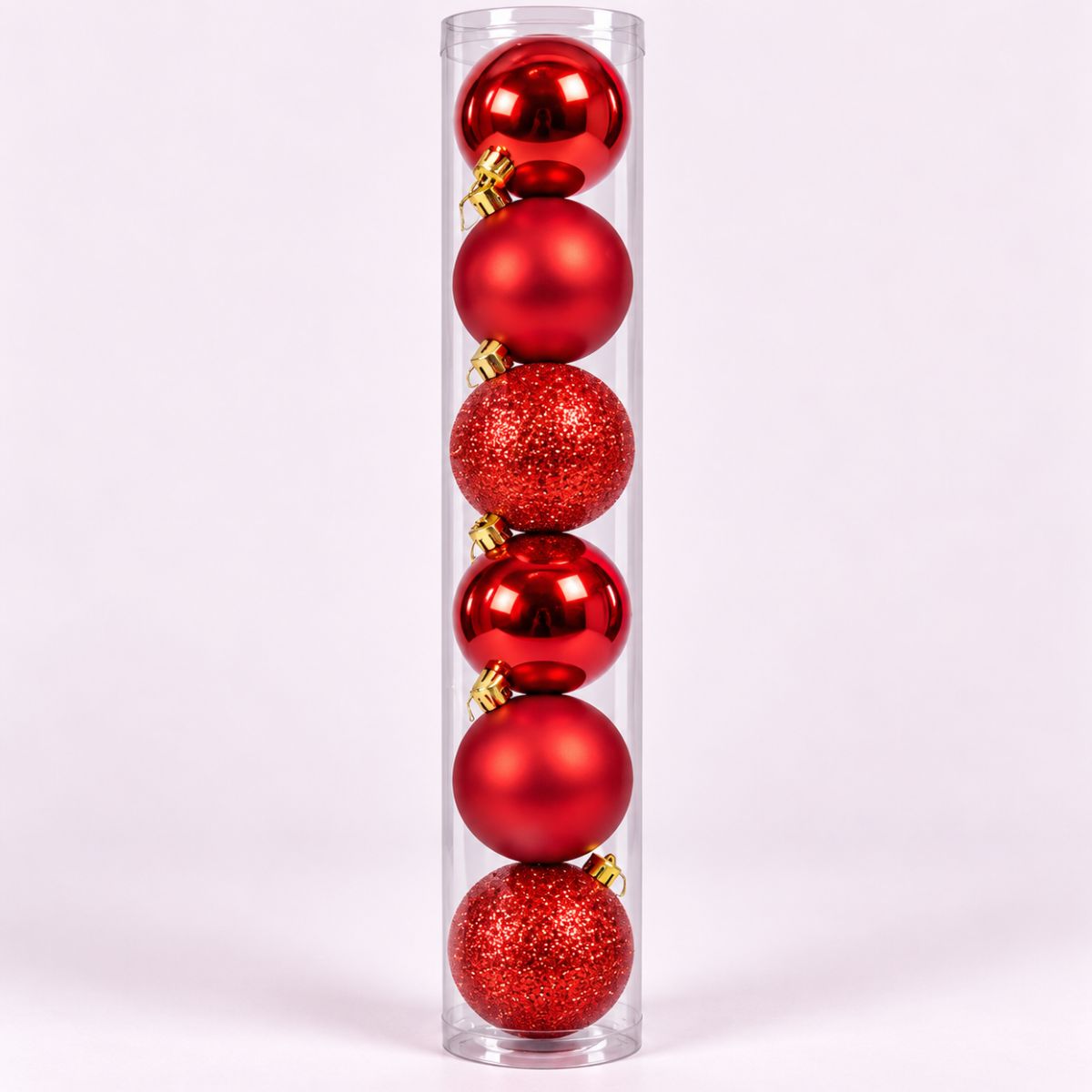 Baubles in Tube 6pc 70mm - Red