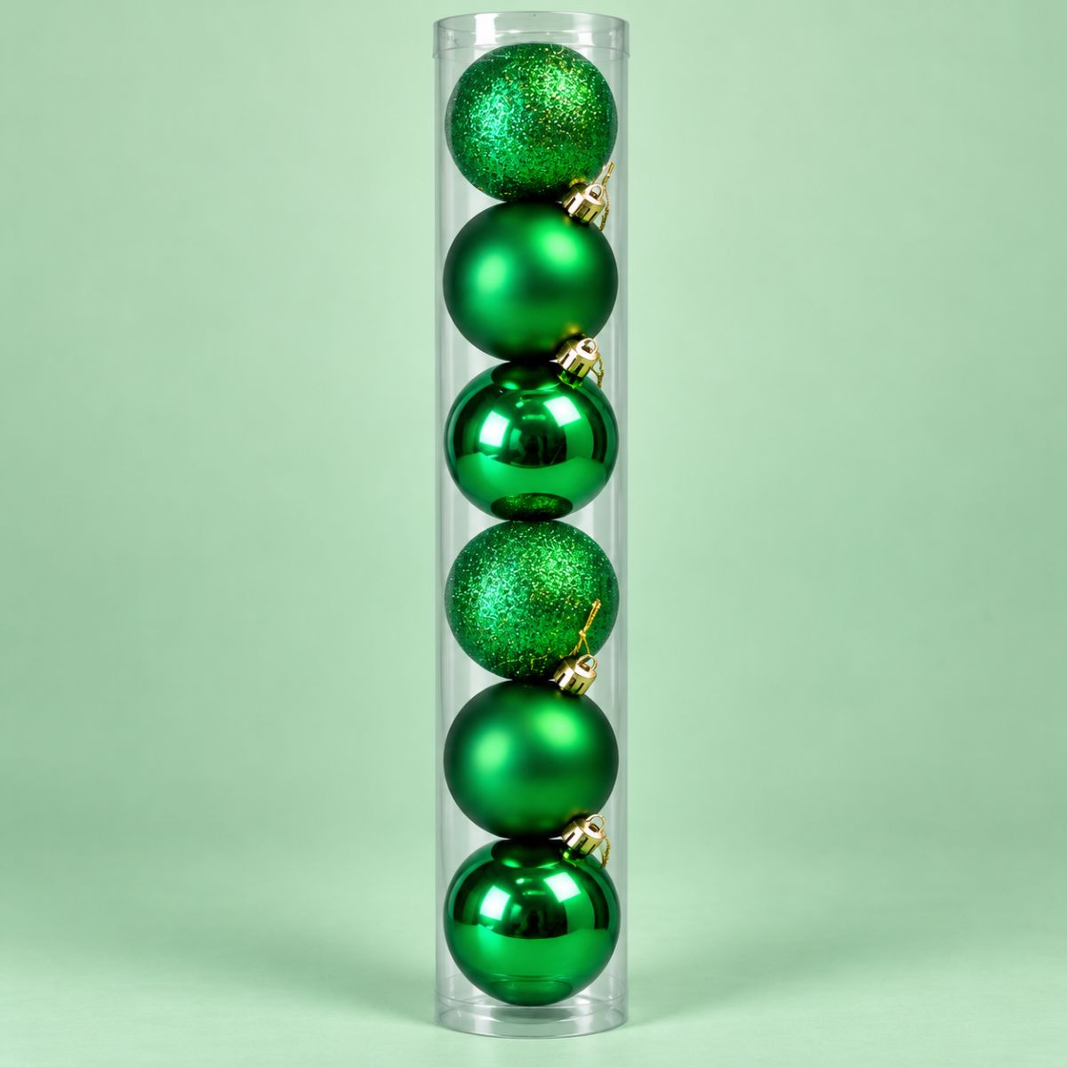 Baubles in Tube 6pc 70mm - Green
