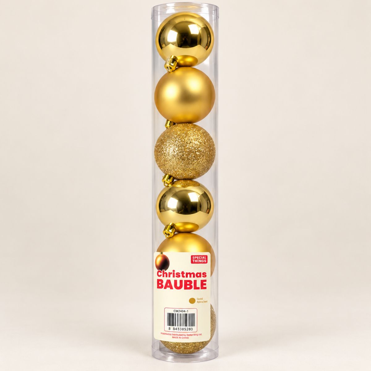Baubles in Tube 6pc 70mm - Gold