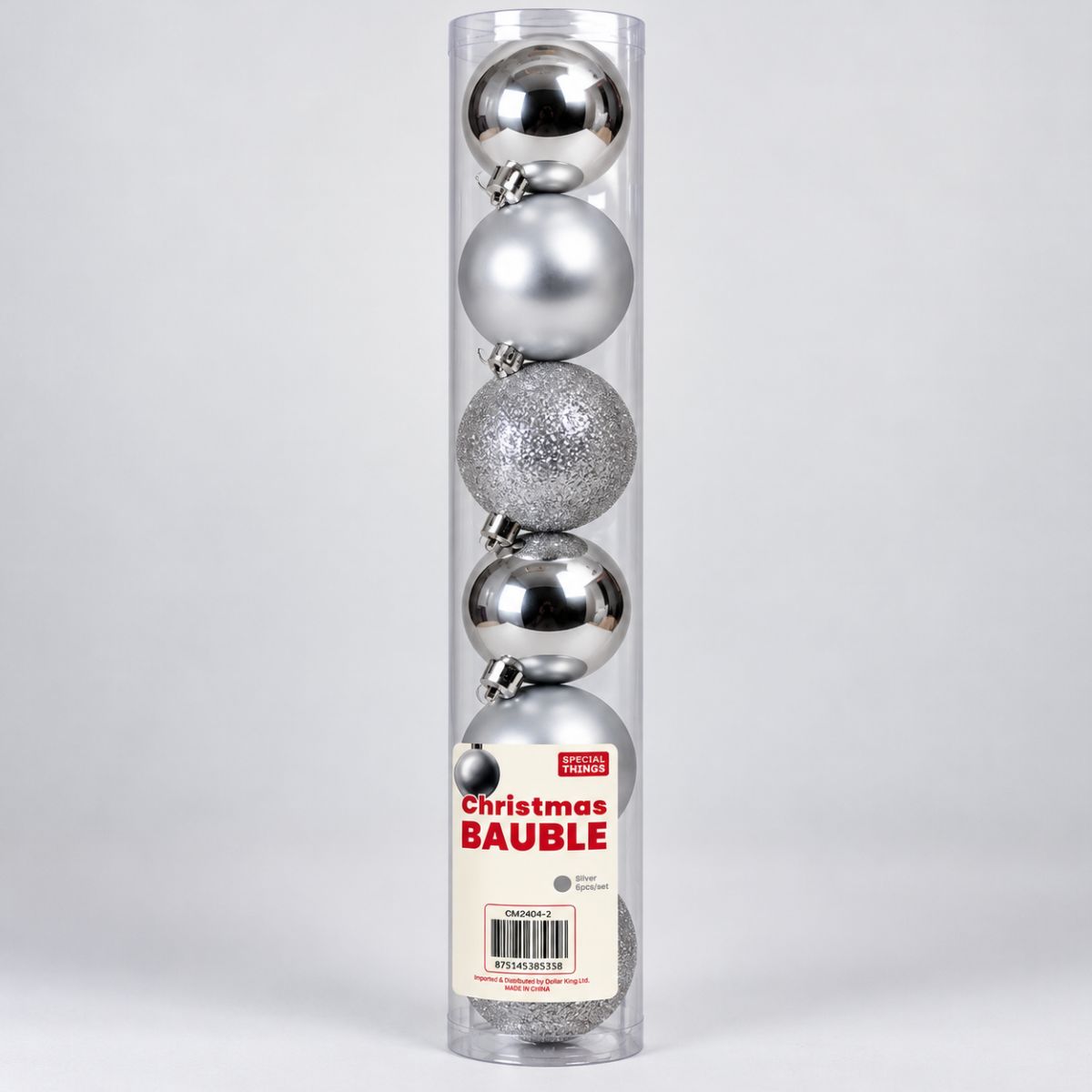 Baubles in Tube 6pc 70mm - Silver
