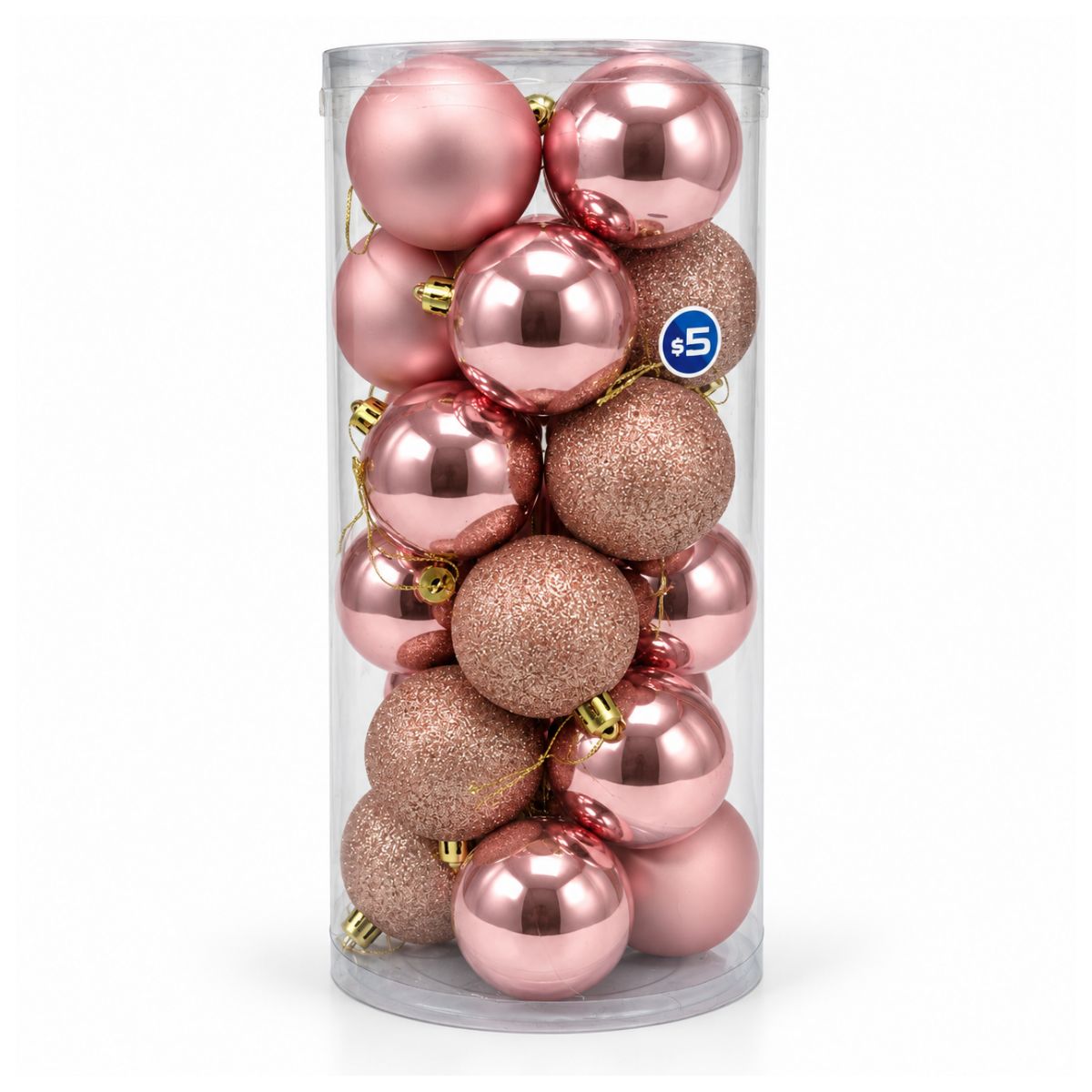 Baubles in Tube 24pc 60mm - Rose Gold