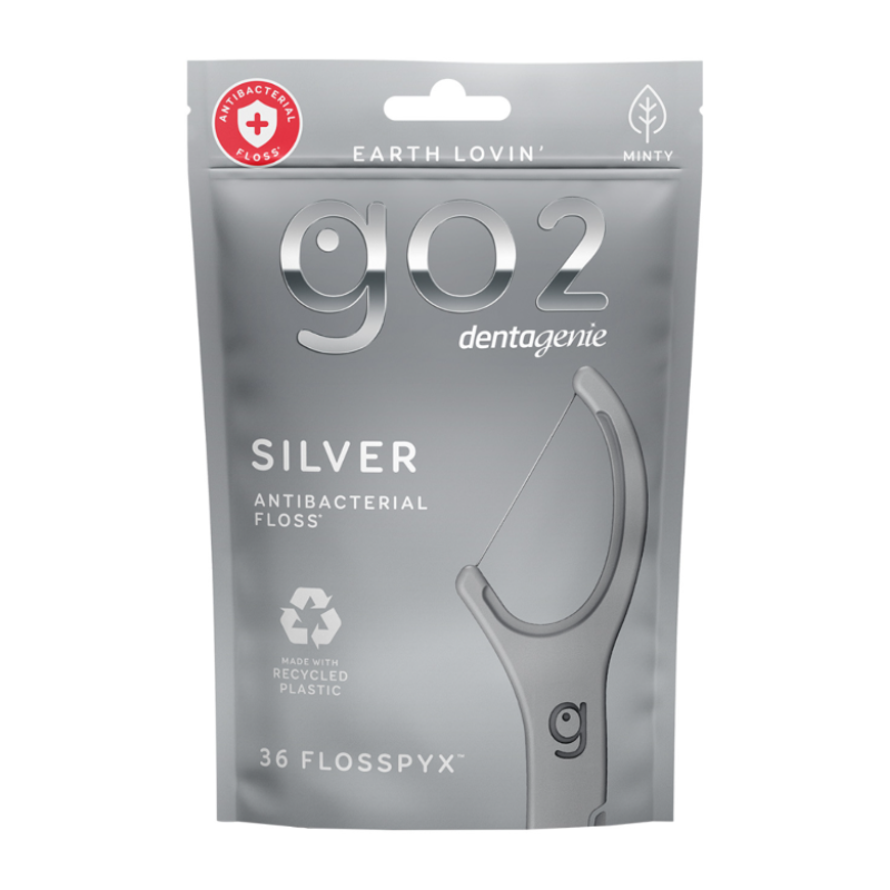 GO2 DENTAGENIE PK36 FLOSSPYX ANTIBACTERIAL FLOSS SILVER