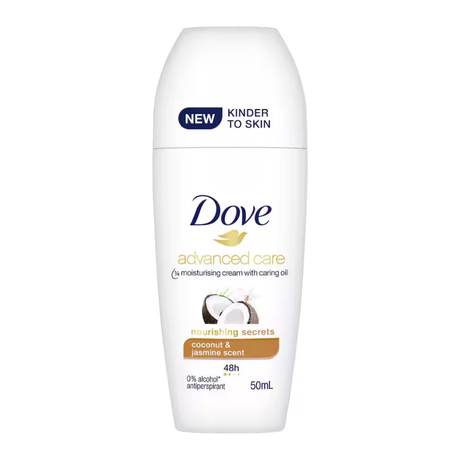 DOVE 50mL ANTIPERSPIRANT ADVANCED CARE 1/4 MOISTURISING CREAM WITH CARING OIL NOURISHING SCENTS COCONUT AND JASMINE SCENT