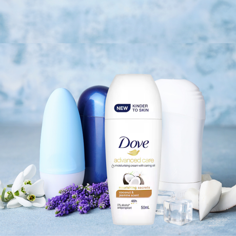 DOVE 50mL ANTIPERSPIRANT ADVANCED CARE 1/4 MOISTURISING CREAM WITH CARING OIL NOURISHING SCENTS COCONUT AND JASMINE SCENT