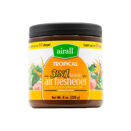 AIRALL 226g AIR FRESHENER SOLID 3 IN 1 ODOUR ELIMINATOR INFUSED WITH ESSENTIAL OILS TROPICAL
