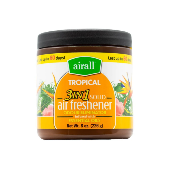 AIRALL 226g AIR FRESHENER SOLID 3 IN 1 ODOUR ELIMINATOR INFUSED WITH ESSENTIAL OILS TROPICAL