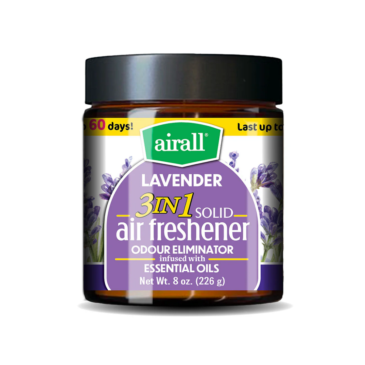 AIRALL 226g AIR FRESHENER SOLID 3 IN 1 ODOUR ELIMINATOR INFUSED WITH ESSENTIAL OILS LAVENDER