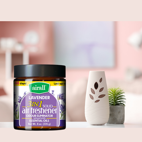 AIRALL 226g AIR FRESHENER SOLID 3 IN 1 ODOUR ELIMINATOR INFUSED WITH ESSENTIAL OILS LAVENDER