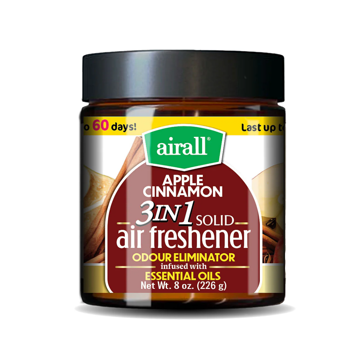 AIRALL 226g AIR FRESHENER SOLID 3 IN 1 ODOUR ELIMINATOR INFUSED WITH ESSENTIAL OILS APPLE CINAMON