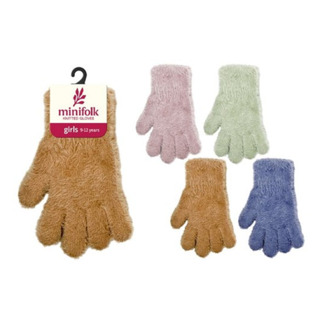 Kids plush fluffy cuff winter gloves assorted styles