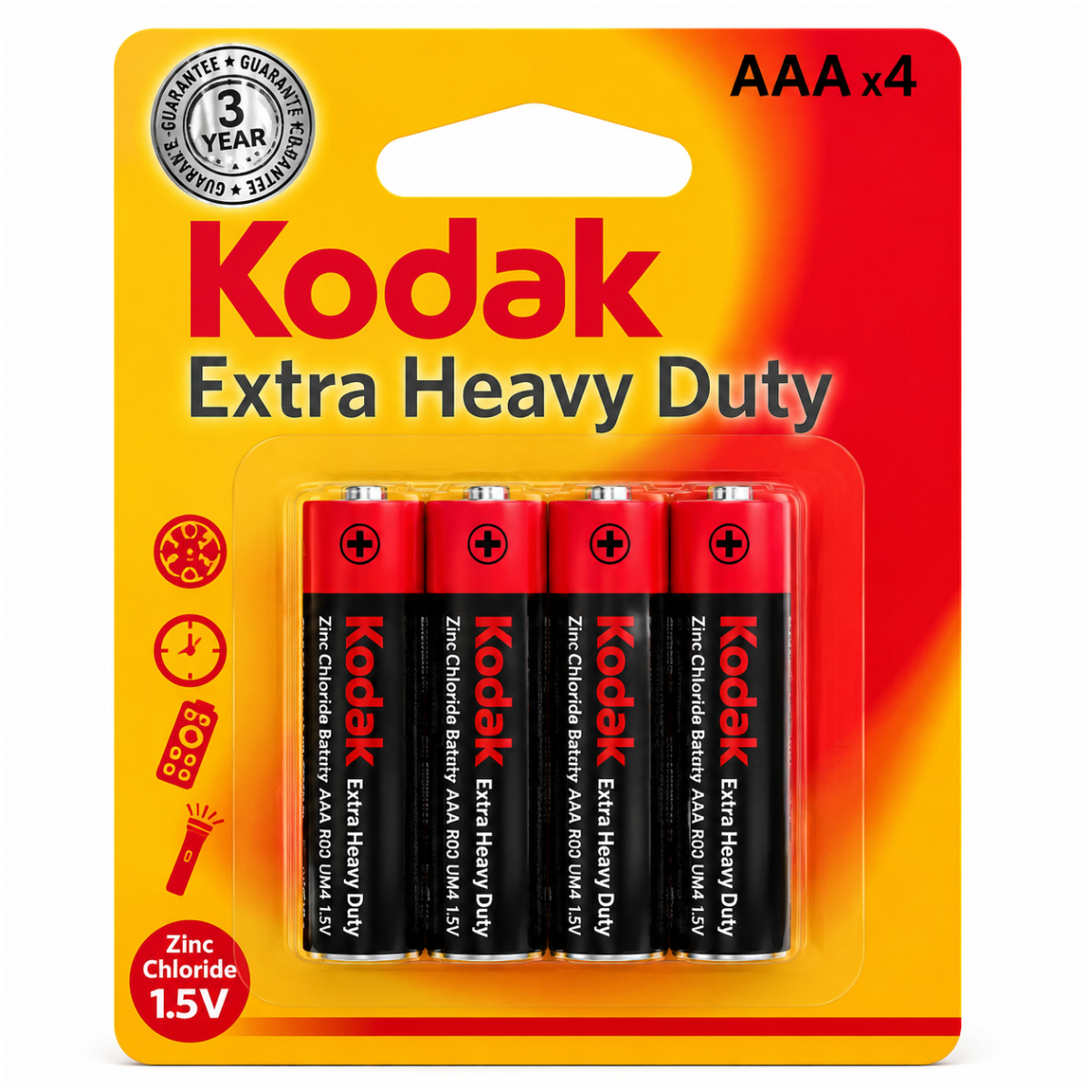 Kodak Heavy Duty AAA batteries 4 pack for household electronics