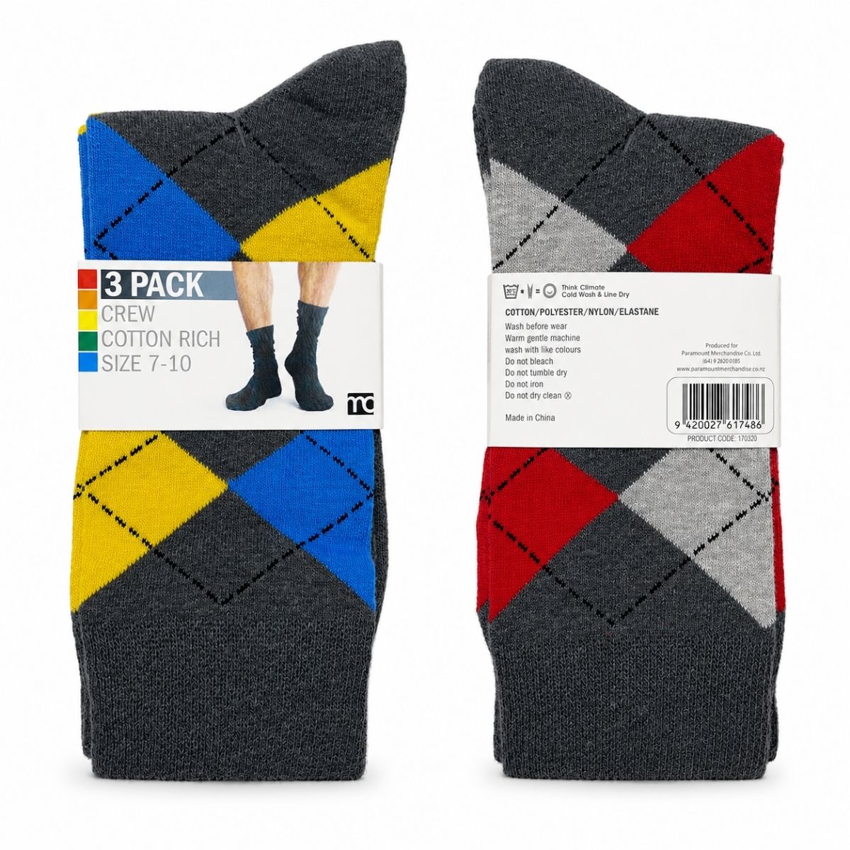 3 Pack Crew Cotton Rich Socks – Size 7-10 UK