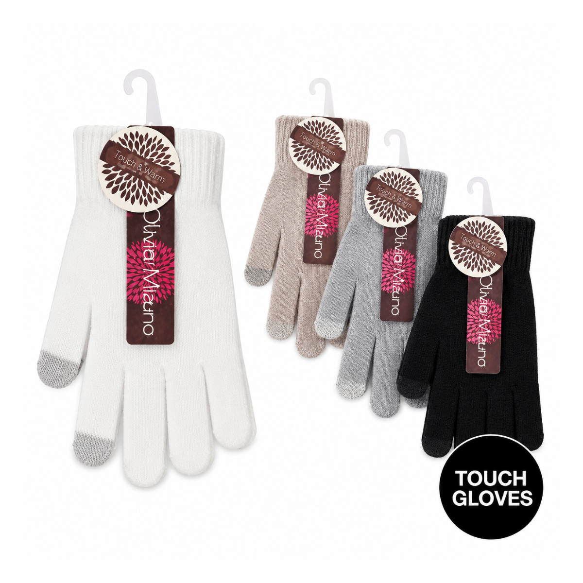 Ladies touchscreen winter gloves with cuff assorted styles