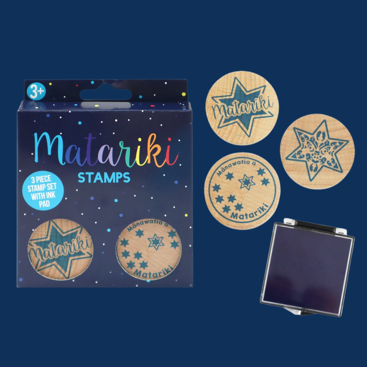 Matariki Stamp Set 3pc 45mm + Ink