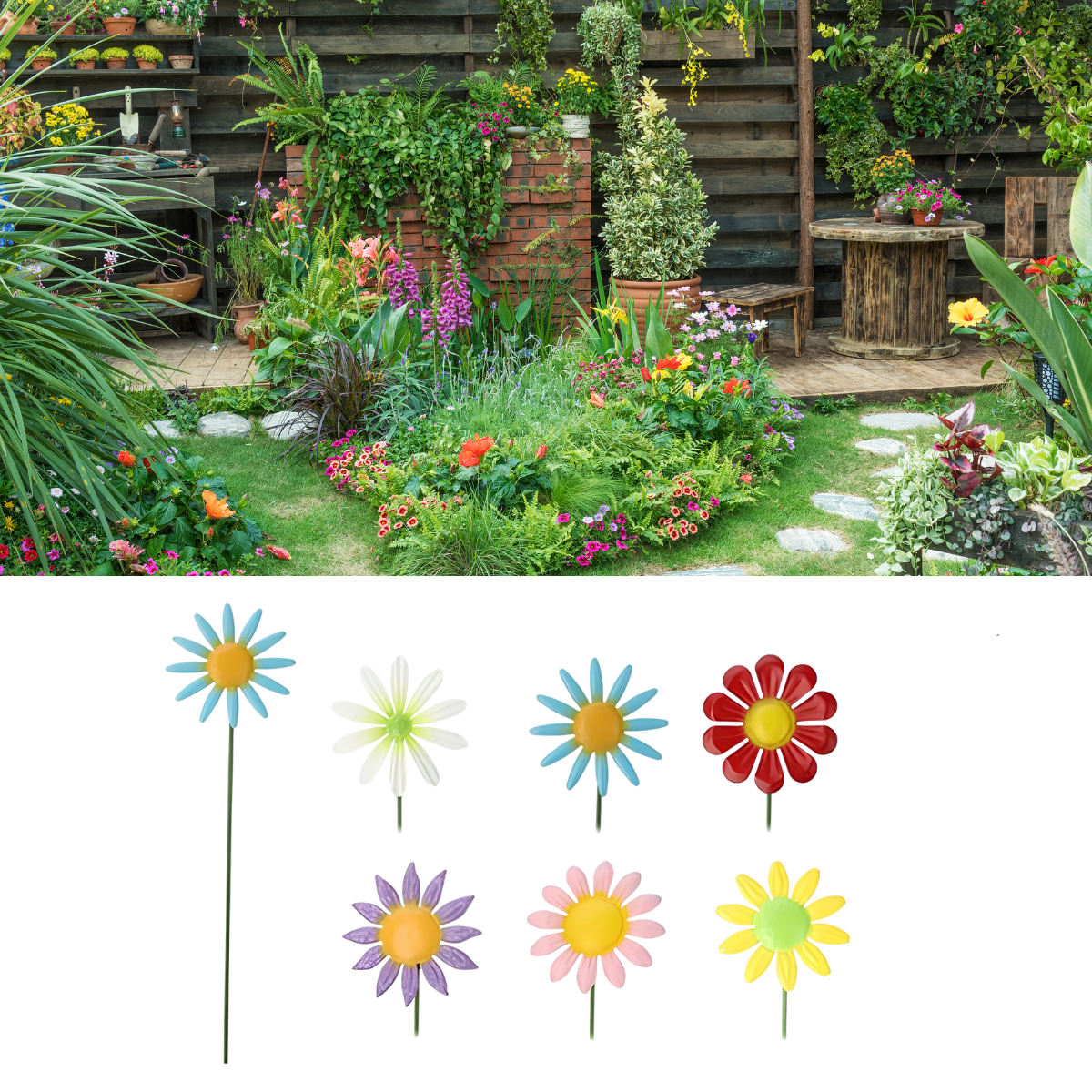 Metal Flower Garden Pick 40cm