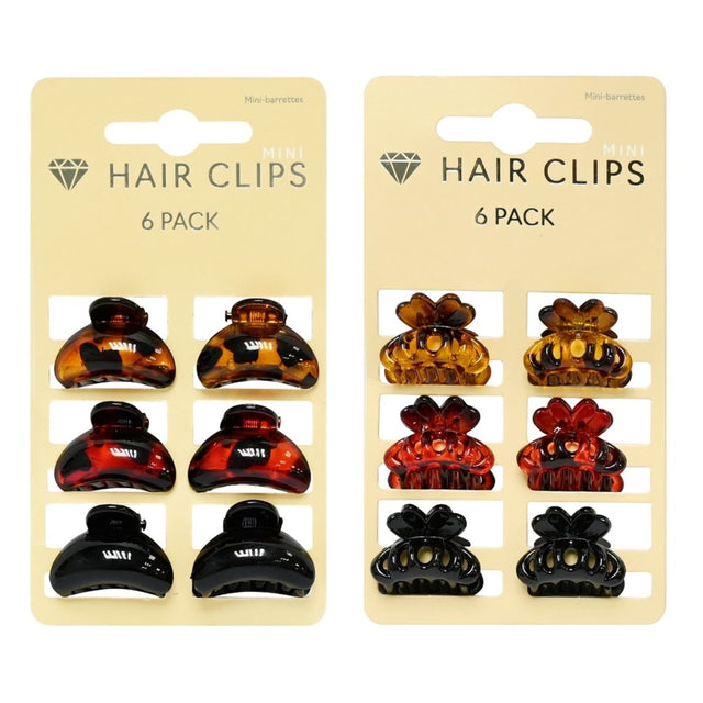 Mini hair clip 6 pack assorted colours for girls and women