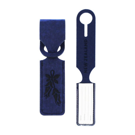 NZ felt luggage tag made from recycled PET felt featuring Tiki Kowhai and Fern designs