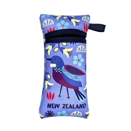 New Zealand Tui neoprene sunglasses case with native bird design