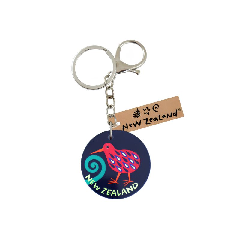 New Zealand wildlife keyring with clip 45mm featuring Pukeko Tui Fantail Kakapo Kingfisher and Kiwi designs