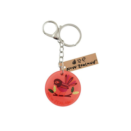 New Zealand wildlife keyring with clip 45mm featuring Pukeko Tui Fantail Kakapo Kingfisher and Kiwi designs