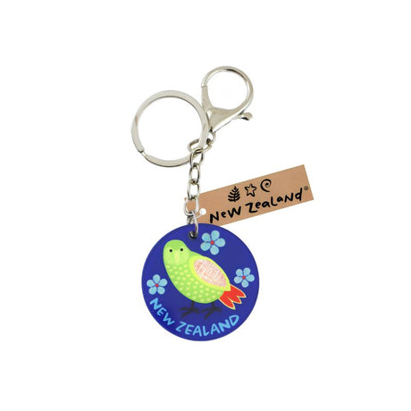 New Zealand wildlife keyring with clip 45mm featuring Pukeko Tui Fantail Kakapo Kingfisher and Kiwi designs