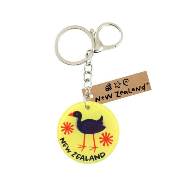 New Zealand wildlife keyring with clip 45mm featuring Pukeko Tui Fantail Kakapo Kingfisher and Kiwi designs