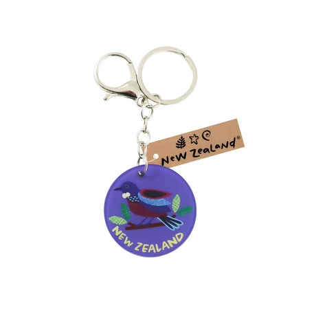 New Zealand wildlife keyring with clip 45mm featuring Pukeko Tui Fantail Kakapo Kingfisher and Kiwi designs