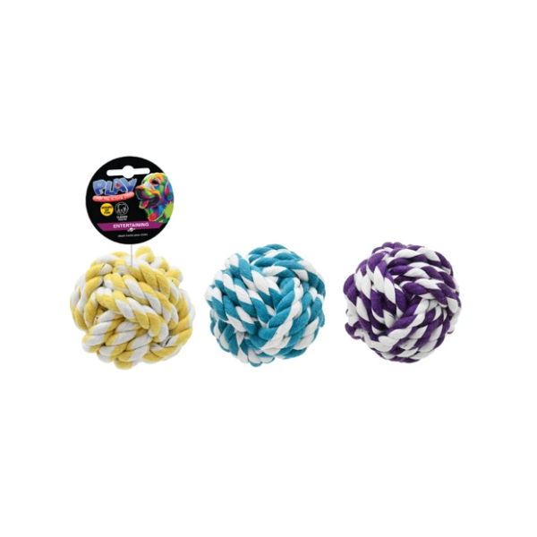Pet Toy Rope Ball 7cm 3 Assorted Colours