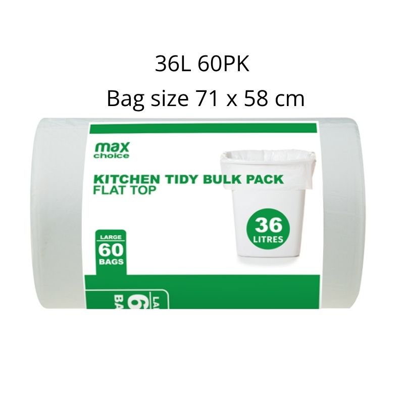 Max Choice Kitchen Tidy Bag Flat Top 36L 60PK