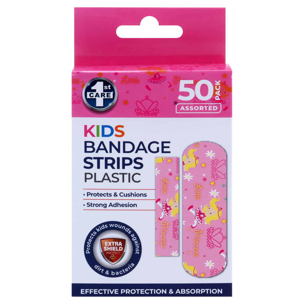 Bandage Strips Kids Assorted Designs &amp; Sizes 50pk - Plastic (PE)