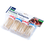 Bamboo Toothpicks in Dispenser - Includes 4 Packs of 150pcs - 600pc - 6.3cm x 2mm
