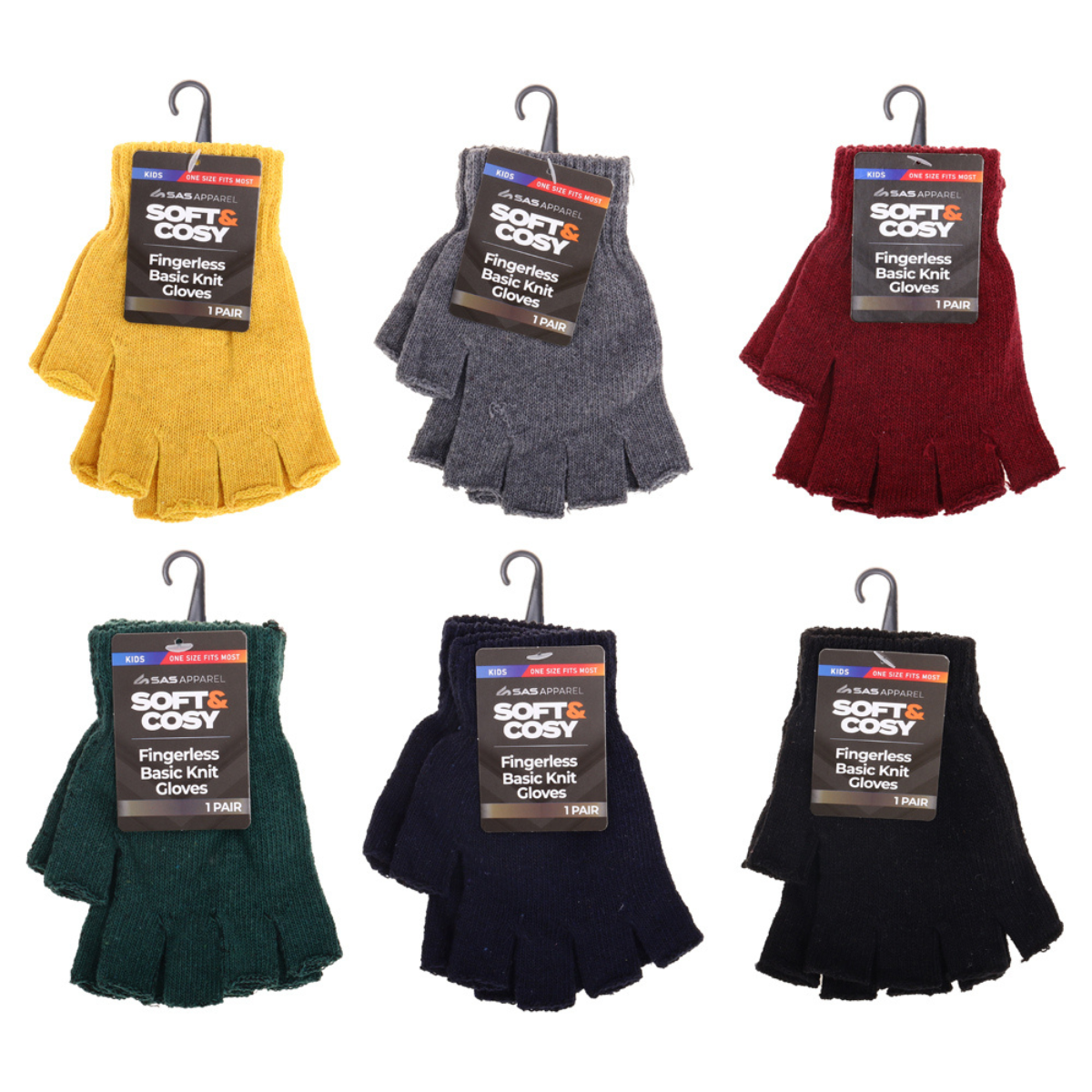GLOVES FINGERLESS KIDS BASIC KNIT SCHOOL COLOURS