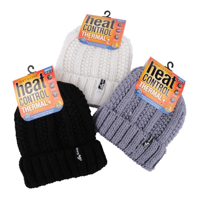 BEANIE WOMENS HEAT CONTROL THERMAL LINED CHUNKY RIBBED KNIT