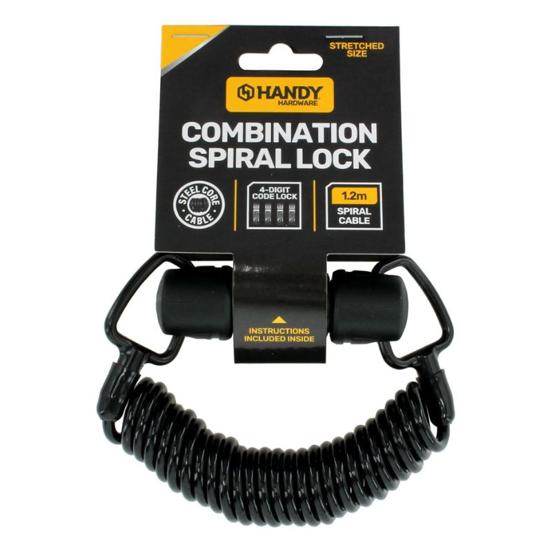 Lock Combination Spiral 4-Digit Black Stretches Up to 1.2m