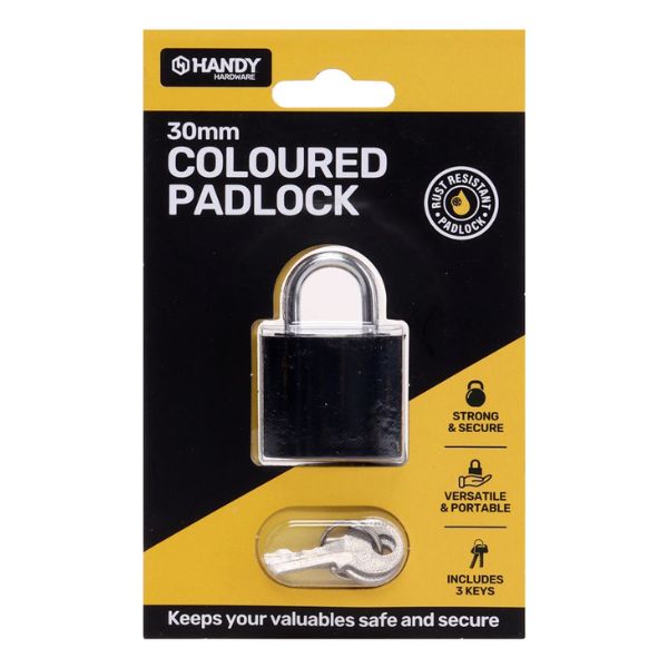 Padlock Black & Silver Assorted 30mm Includes 3 Keys 1pk