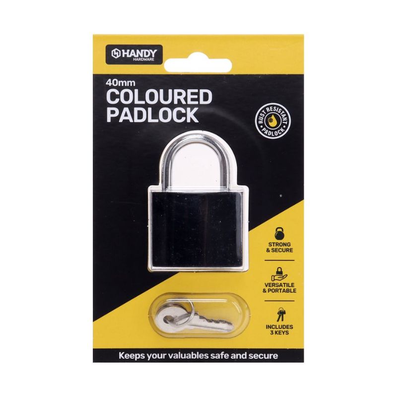 Padlock Black & Silver Assorted 40mm Includes 3 Keys 1pk