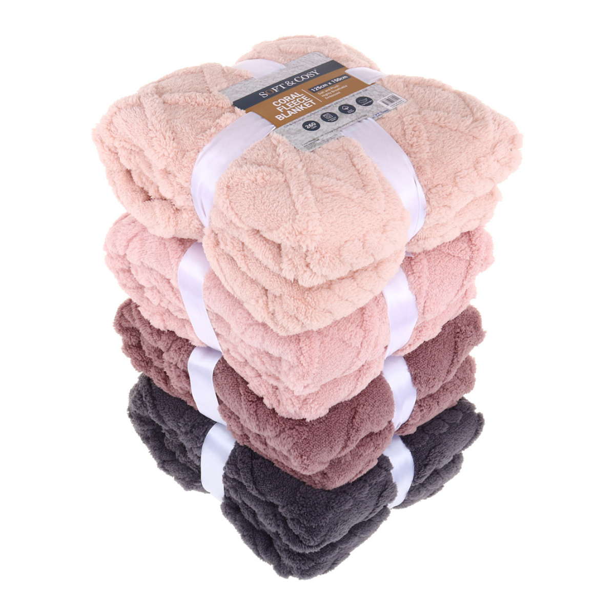 BLANKET CORAL FLEECE EMBOSSED 125CM X 150CM ASSORTED COLOURS