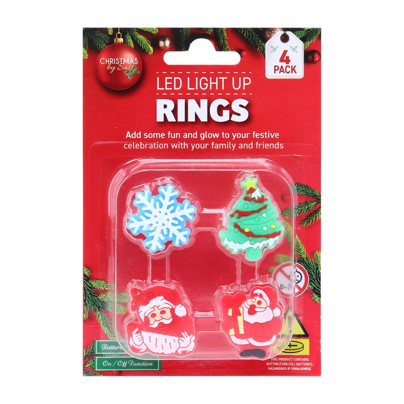 LED Light Up Rings Christmas 4pk 4 Assorted Requires 2xAG Batteries (Included)