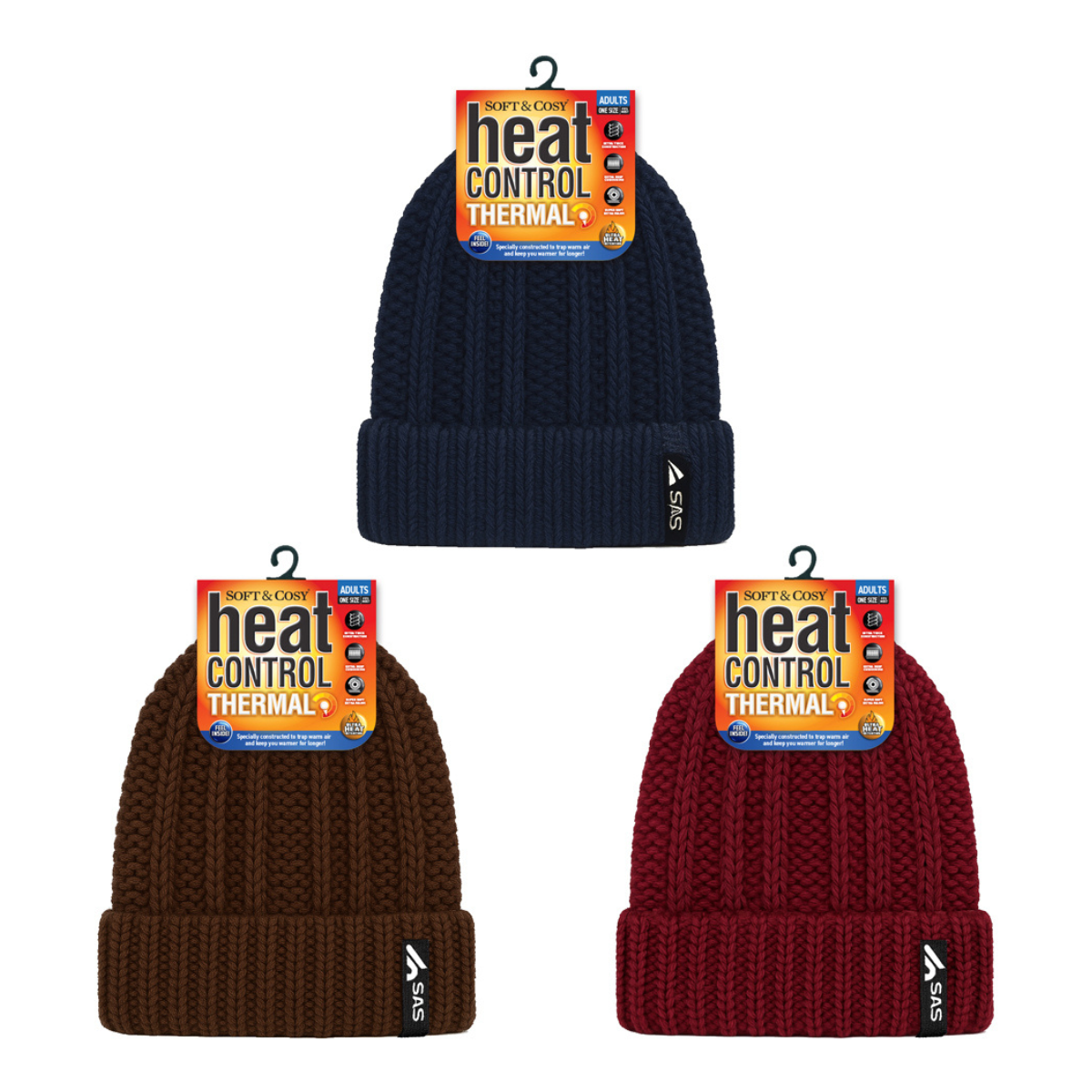 BEANIE WOMENS HEAT CONTROL THERMAL LINED CHUNKY RIBBED KNIT