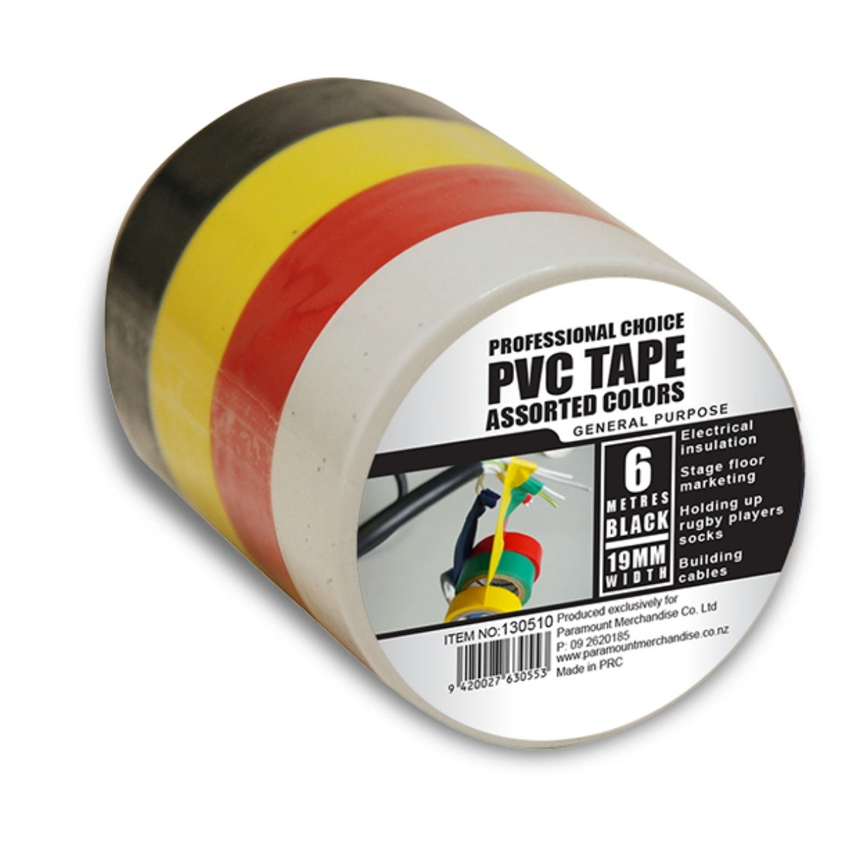 PVC Tape Assorted Colors 19mmx6m x4s