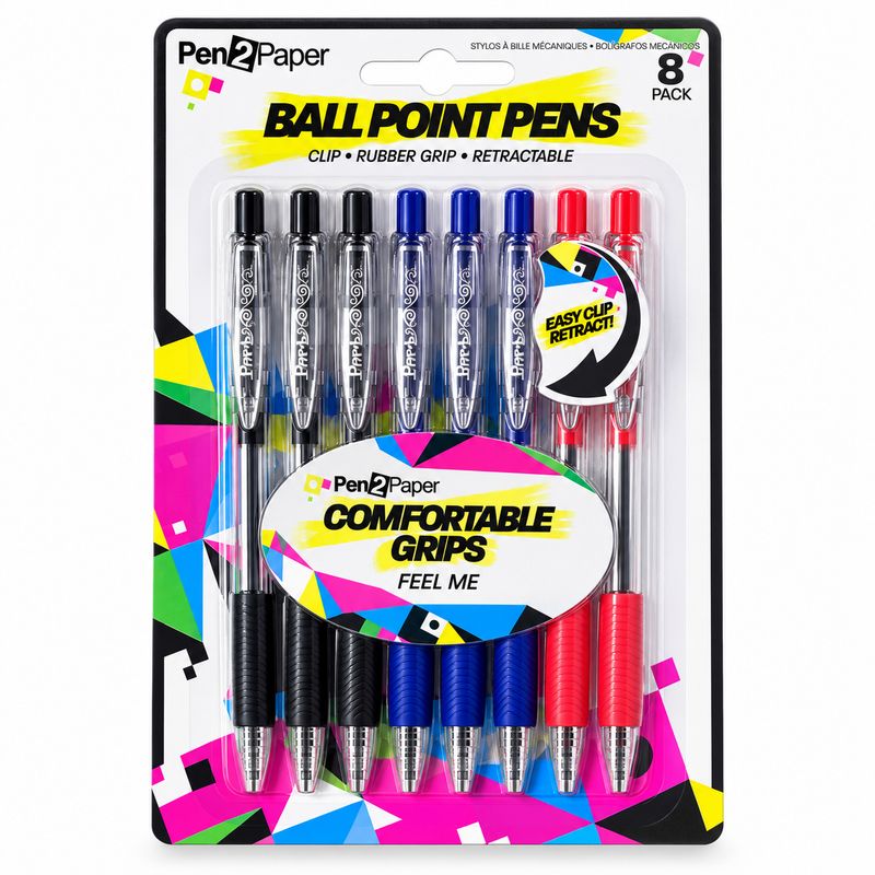 PENS BALL POINT W/SOFT GRIP 8PK