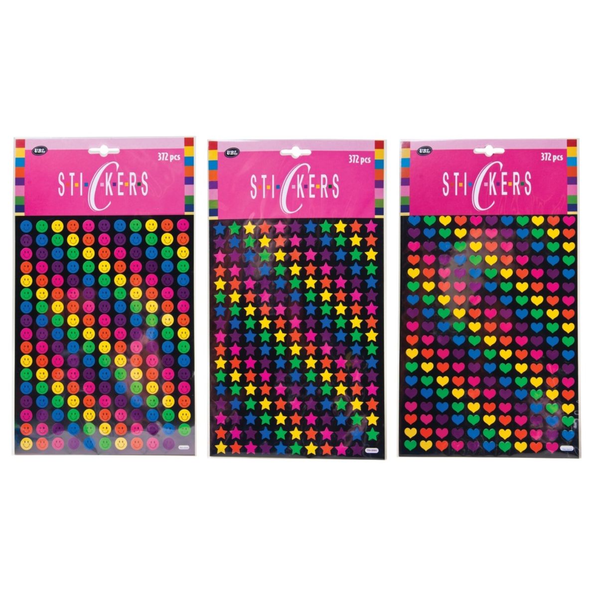 Stickers Neon 2 Sheets 3 Assorted