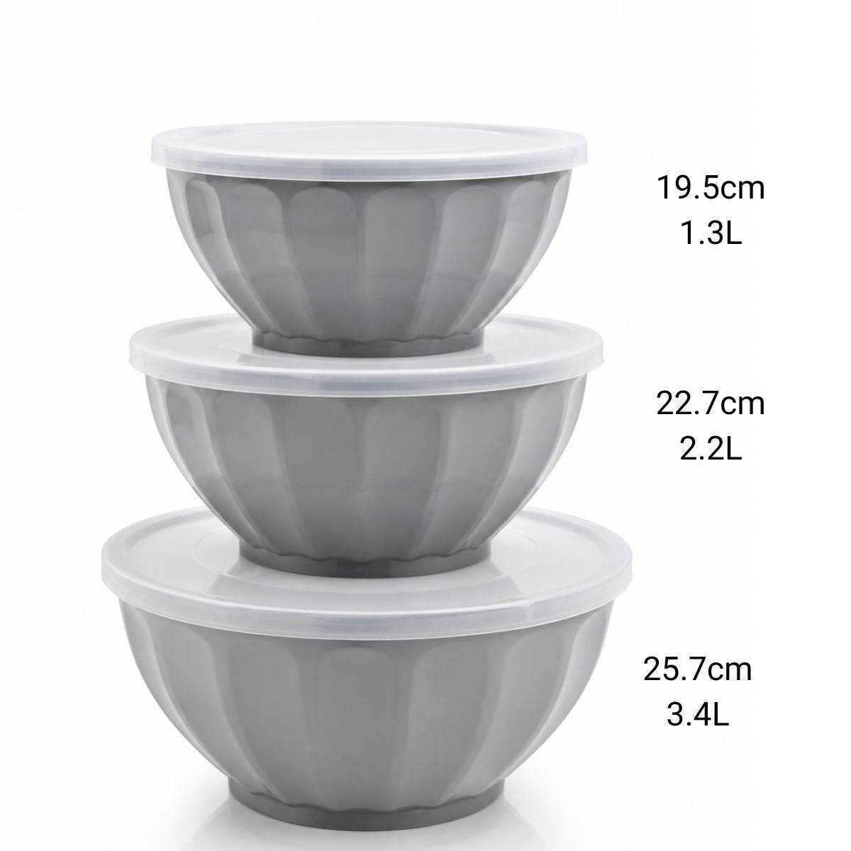 Salad Bowl 3 Piece Set with Lid – BPA Free Food Storage Set (Pink & Grey)