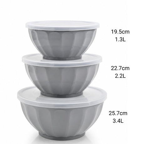 Salad Bowl 3 Piece Set with Lid – BPA Free Food Storage Set (Pink & Grey)