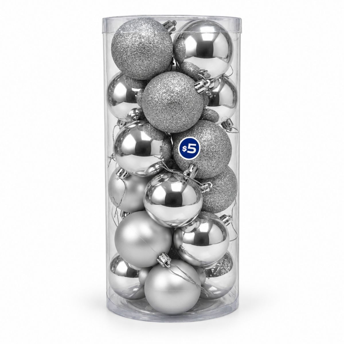 Baubles in Tube 24pc 60mm - Sliver