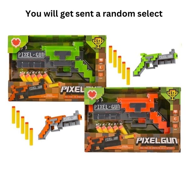 6pce Pixilated Gun w/Soft Bullets 25cm