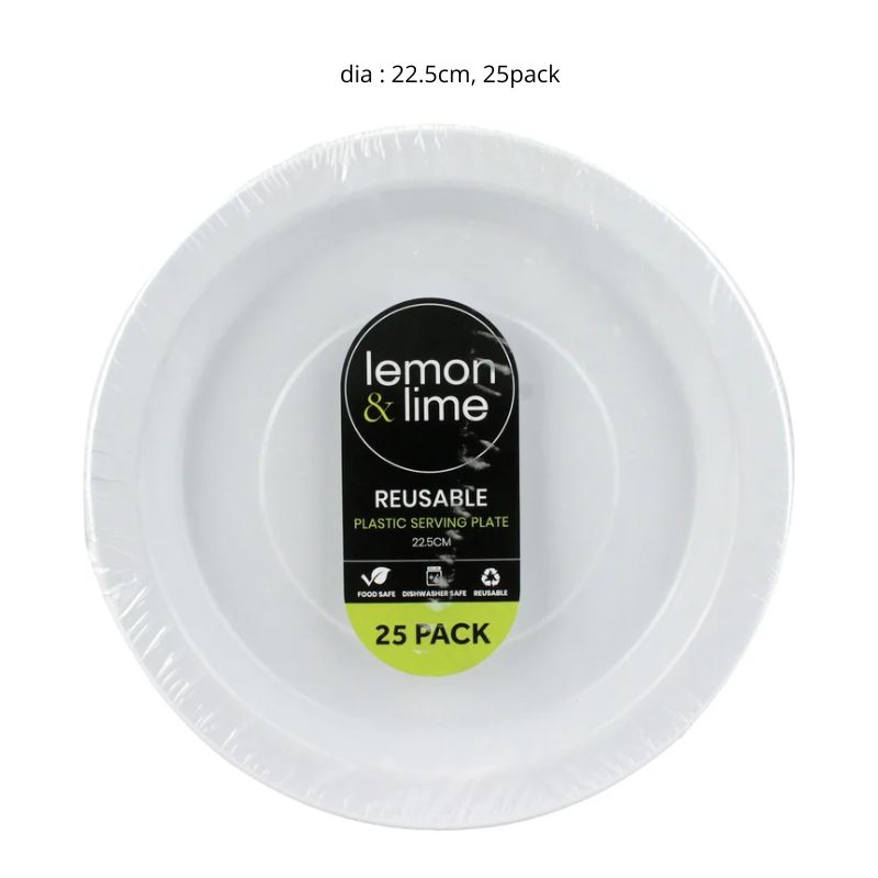 REUSABLE PLASTIC SERVING PLATE22.5CM 25PK