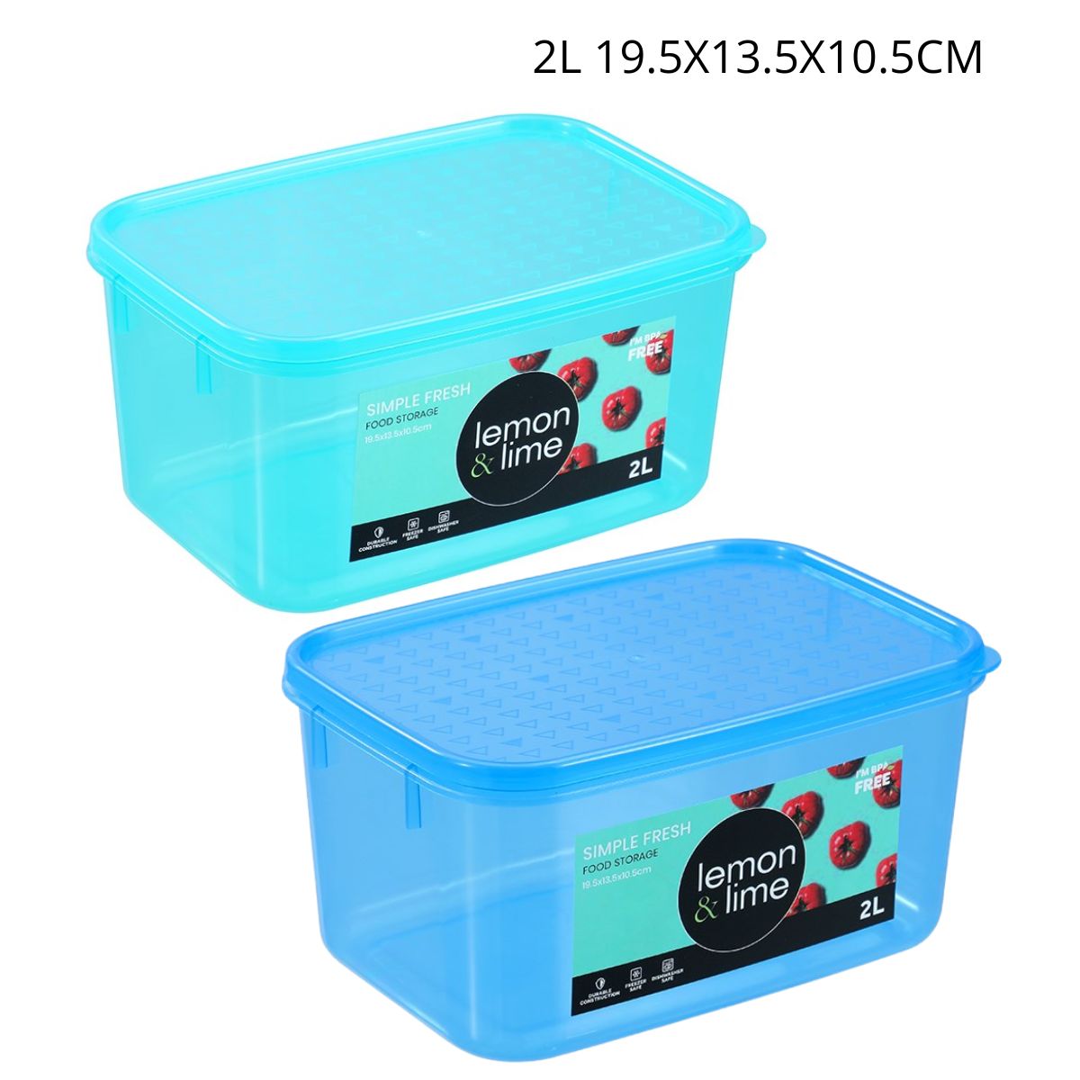 Simple Fresh Food Container 2L – 19.5 x 13.5 x 10.5cm – 2 Assorted
