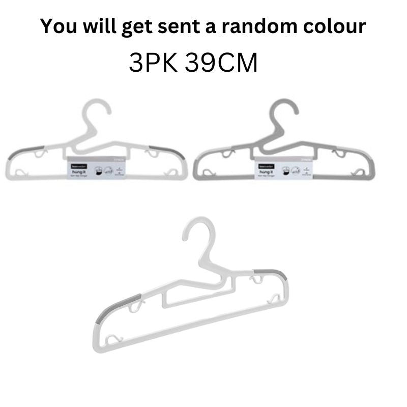 SPACE SAVING NON-SLIP HANGER 3PK 39CM 2 ASSTD