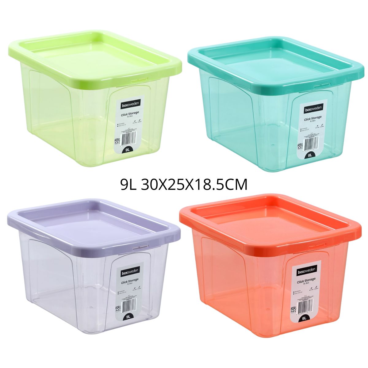 Click Storage Box 9L – 30 x 25 x 18.5cm – 4 Assorted